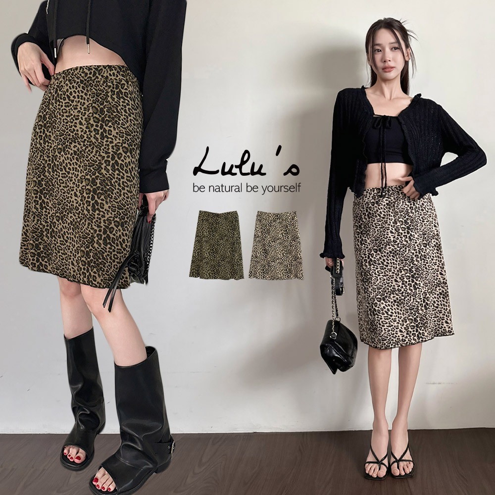 限時下殺/時髦在線腰鬆緊豹紋中裙２色【A05250084】
