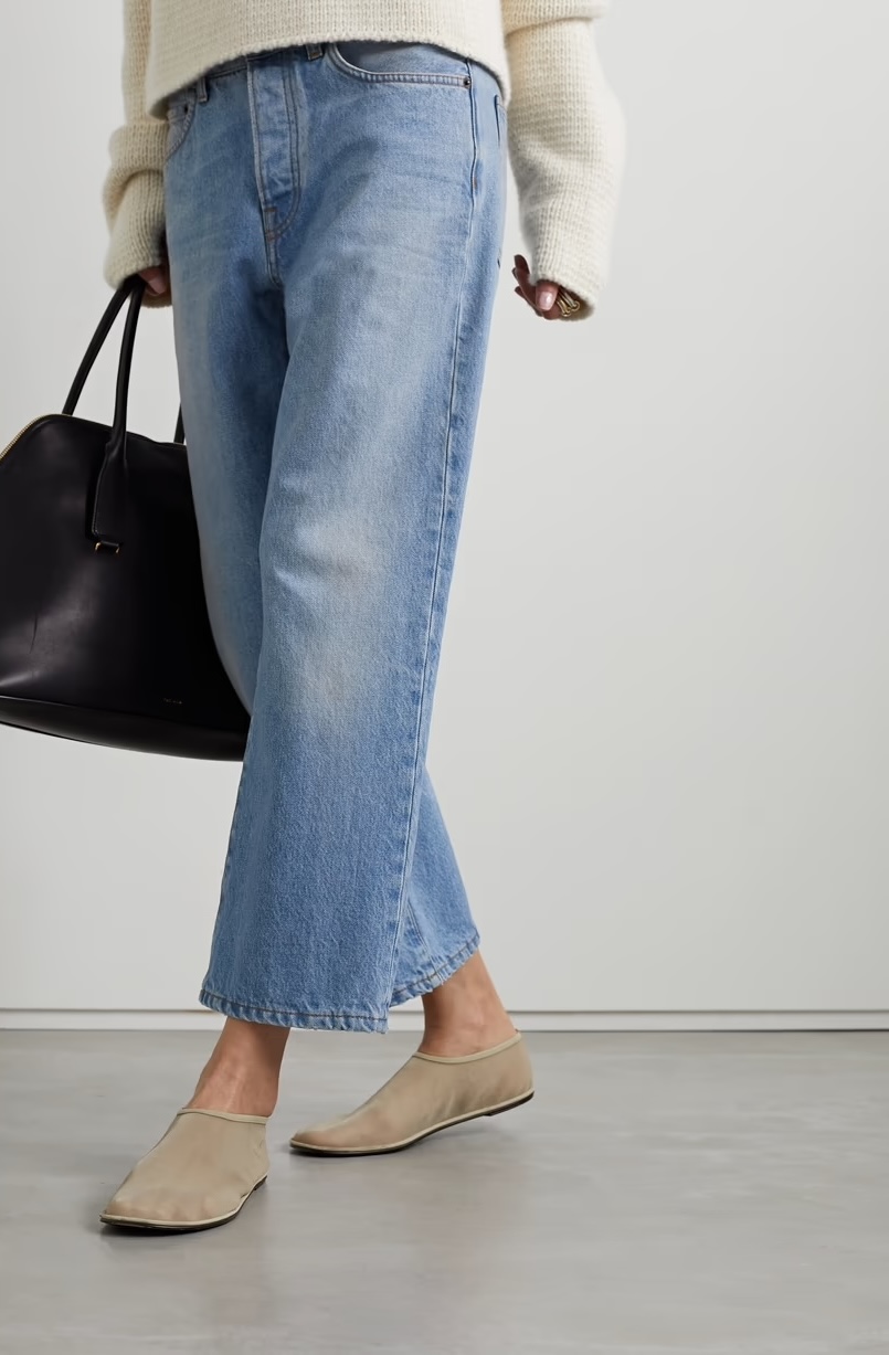 THE ROW Sock leather-trimmed mesh flats