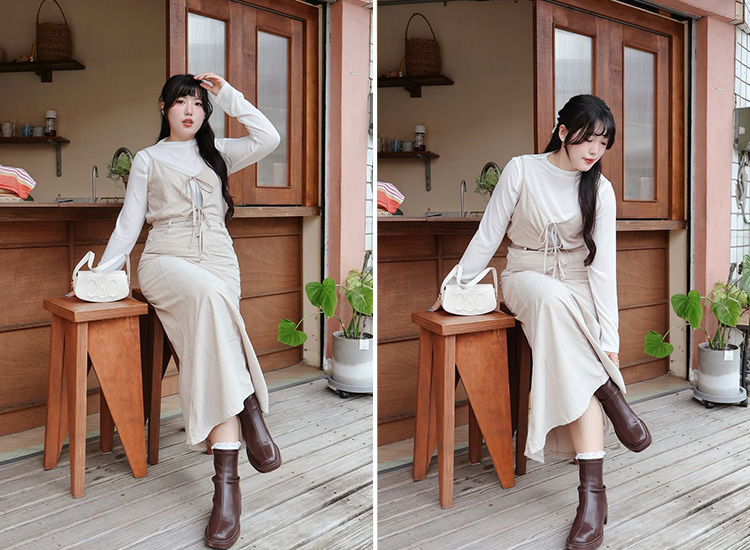 D+AF肉肉女孩短靴穿搭推薦  美拍風格方頭木紋跟瘦瘦靴  圖片來源：@_temmy_daily