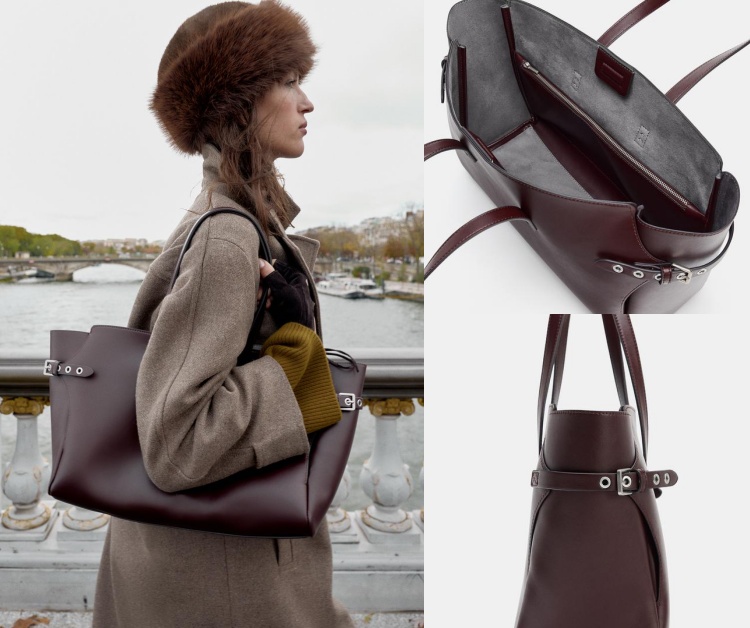 這款酒紅色托特包，運用細膩的色彩讓再生皮革擁有高級感！