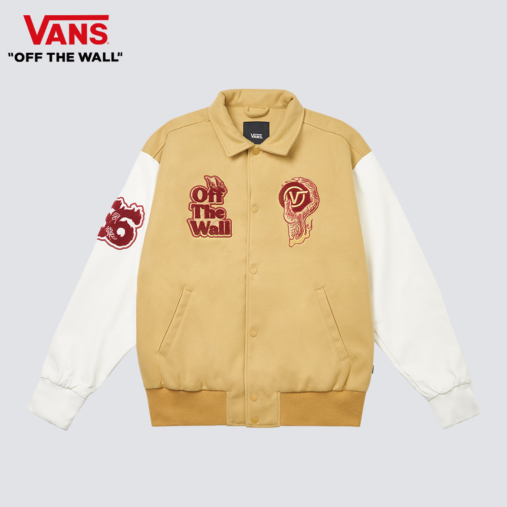 Vans x 龍年生肖系列男女款泥黃色長袖棒球外套