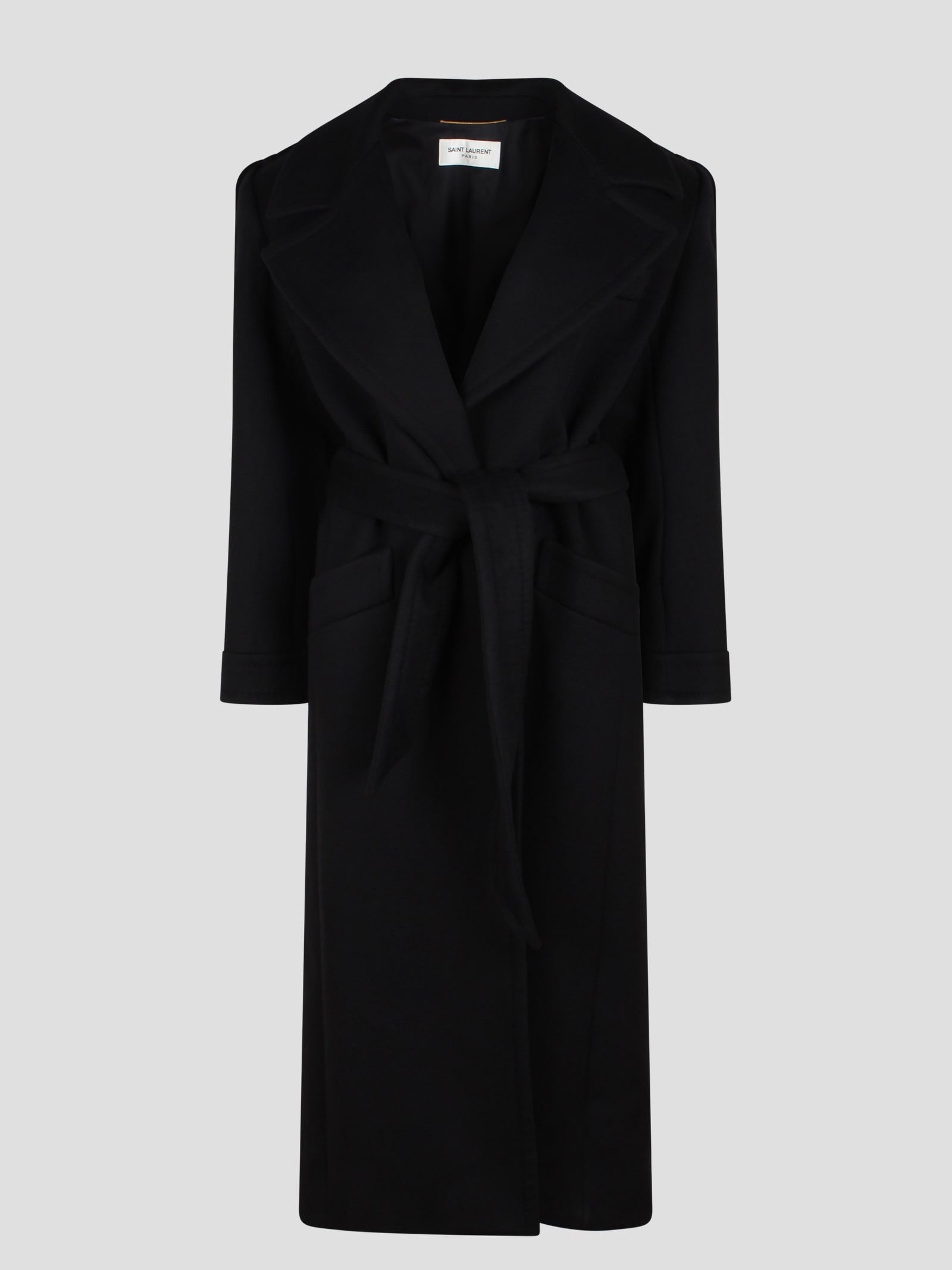 Saint Laurent Cashmere And Wool Belted Coat