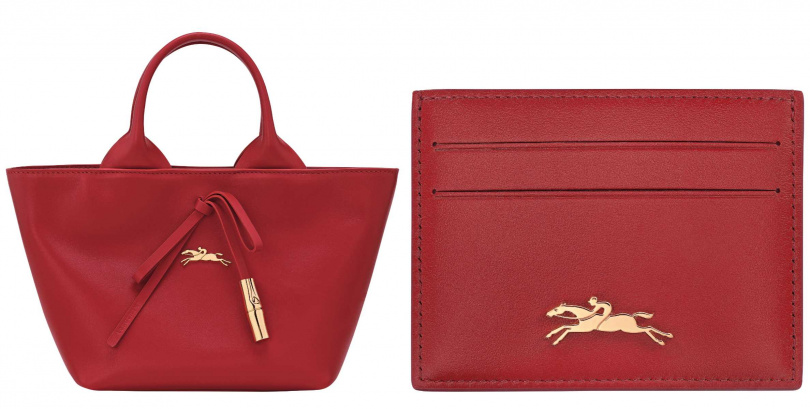 LONGCHAMP Le Roseau系列 手提包(胭脂紅)／24,900元，馬年限定系列 卡片夾(胭脂紅)／4,300元（圖／品牌提供）
