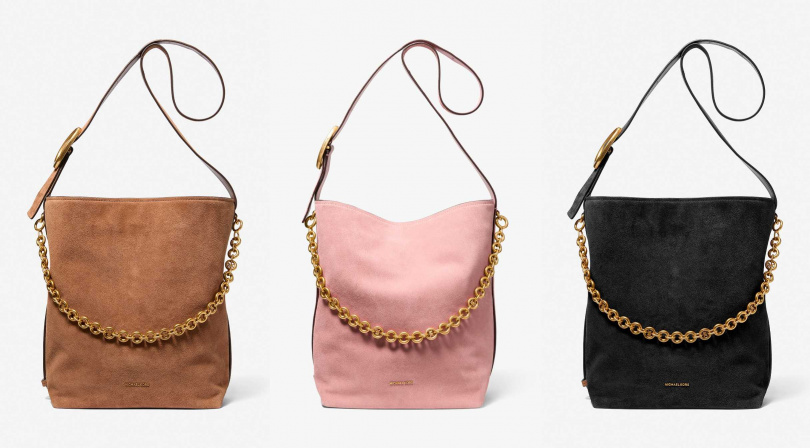 MICHAEL KORS NOLITA麂皮肩背香檳包／15,400元（圖／品牌提供）