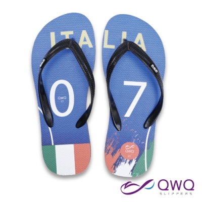 【QWQ】男款防滑夾腳人字拖鞋-海灘玩水-耐磨好穿-經典國家世足款- Italy義大利-黑(AFWC10705)