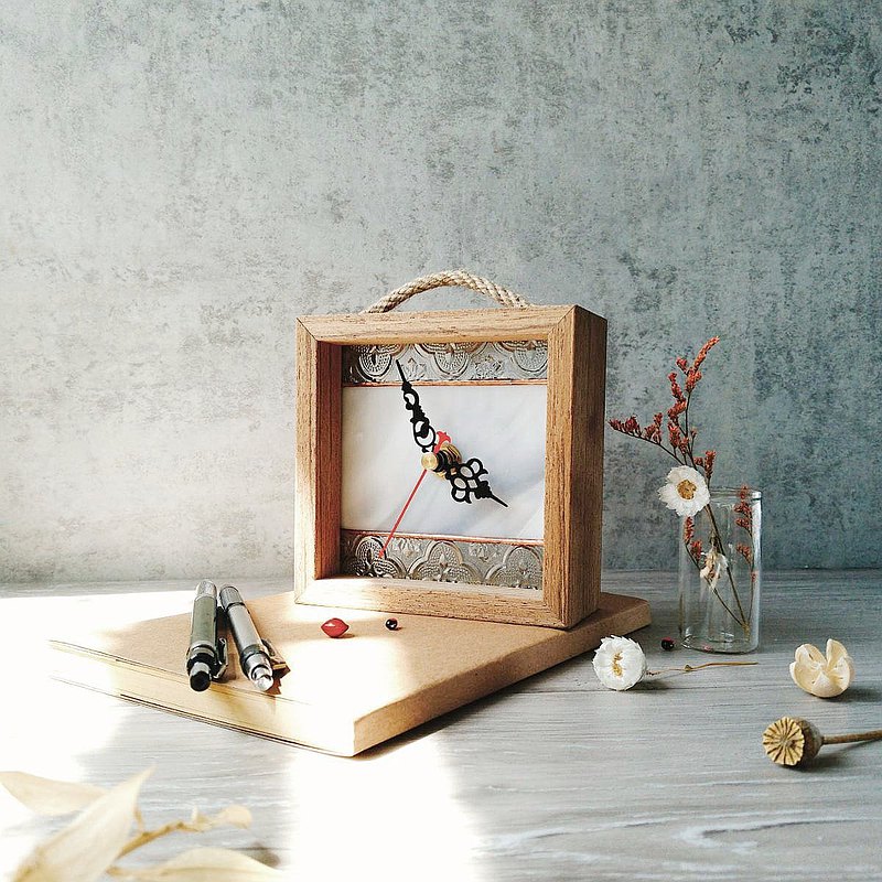 桌上型時鐘 掛鐘 海棠花玻璃 鑲嵌玻璃