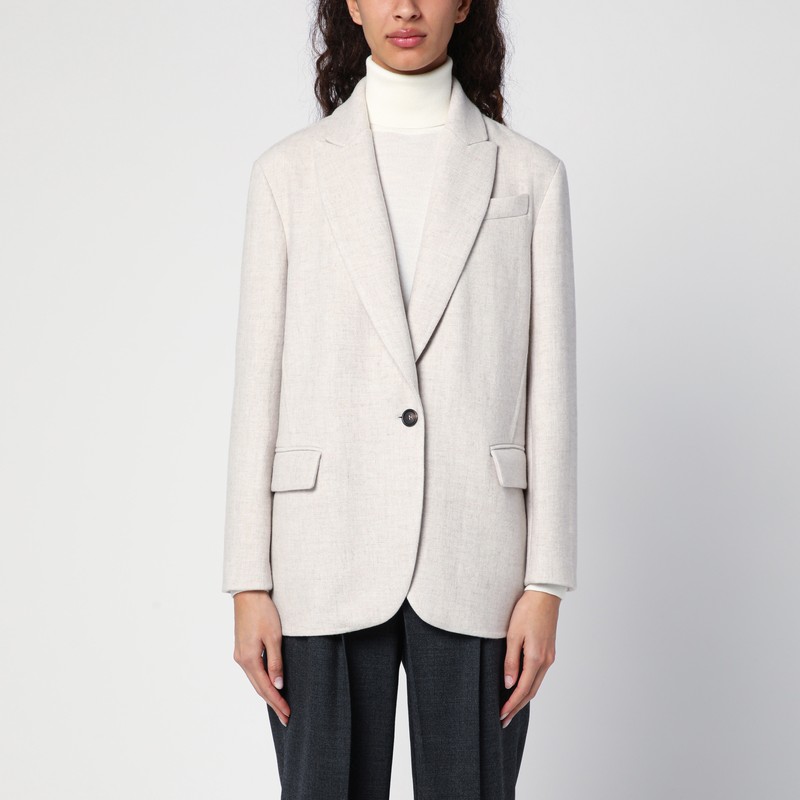 Pearl grey single-breasted cashmere jacket