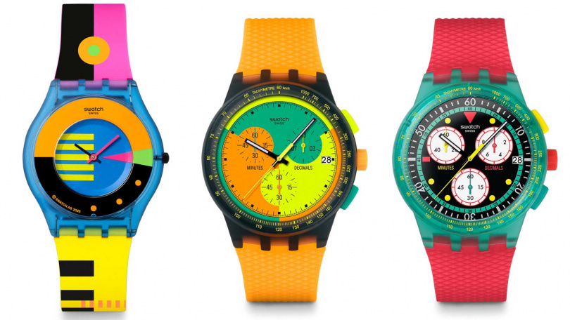 左到右：NEON FLUMOTIONS、NEON SIGNAL FLAG、NEON EMERALD CHRONO／3800元~4150元（圖／品牌提供）
