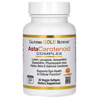 California Gold Nutrition, AstaCarotenoid 複合物素食軟膠囊，含葉黃素、番茄紅素、蝦青素和維生素 A，30 粒