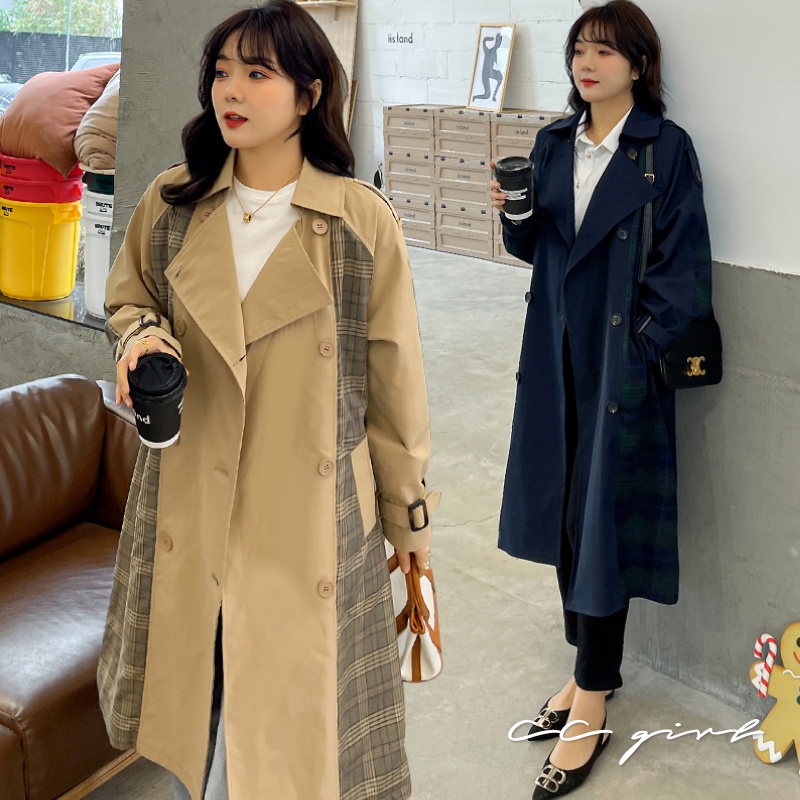 CCGIRL中大尺碼 英倫風格紋長款風衣外套 －共2色－ 適L～5L《 7542 》大碼 大尺碼