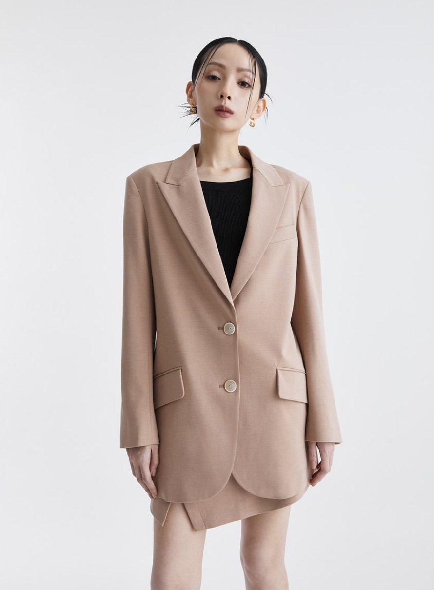 經典復古人字紋寬版西裝外套