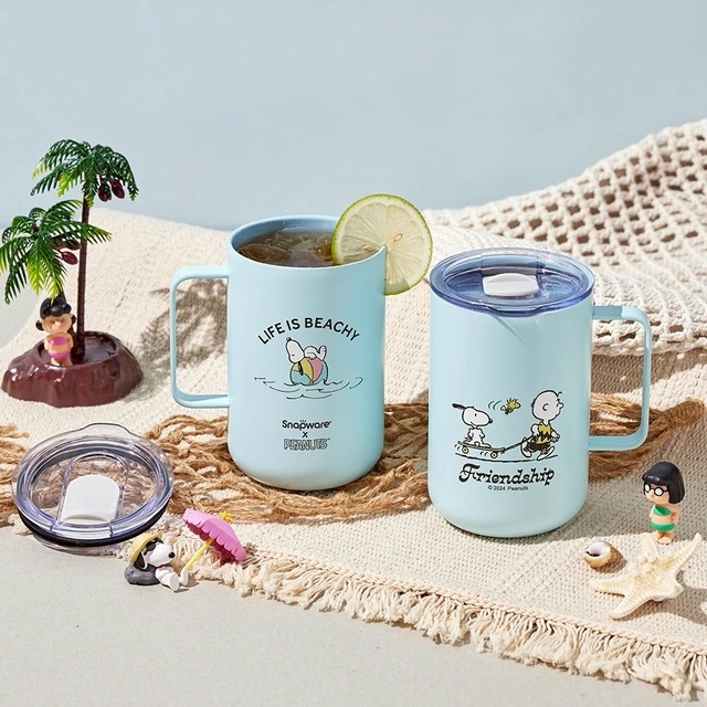 致青春的夏天【康寧 Snapware】SNOOPY史努比 鋅陶瓷不鏽鋼保溫杯-海灘假期/美味早午餐