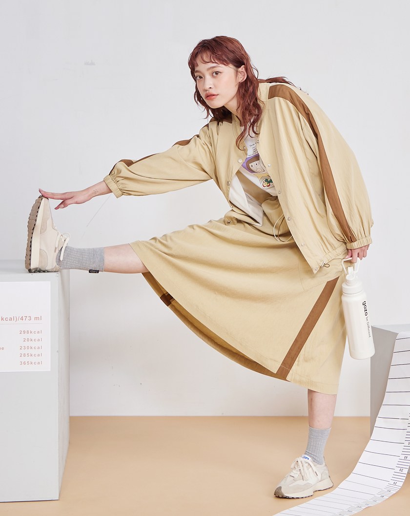 涼感運動風配色抽繩傘裙(兩色)