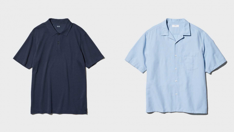 UNIQLO AIRism棉質網眼POLO衫(短袖)／790元，棉麻襯衫(短袖) ／990元（圖／品牌提供）