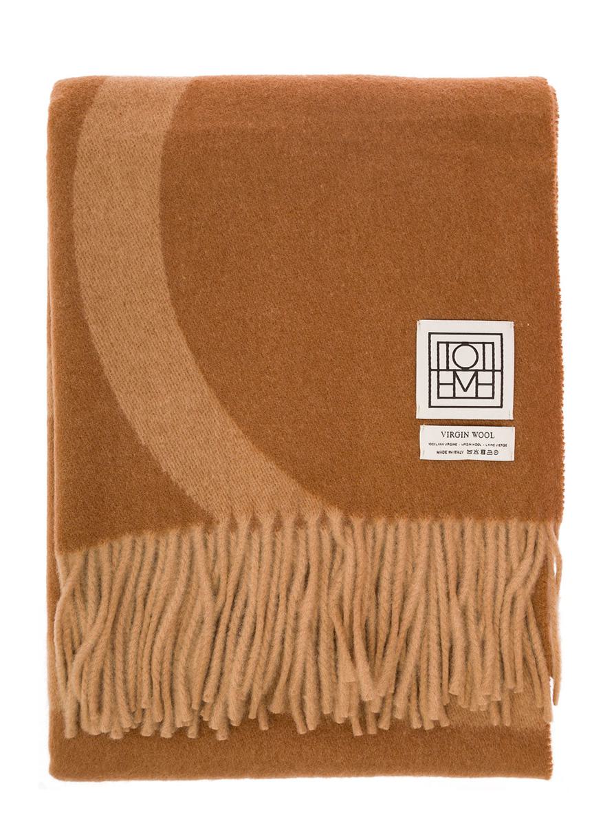 Brown Scarf with Fringed Hem and Monogram in Jacquard Wool Woman