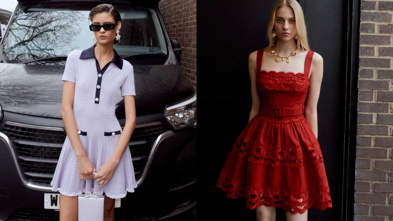 self-portrait Lilac Pointelle Knit洋裝／18,800元；self-portrait Red Linen Lace Insert洋裝／18,800元（圖／品牌提供）