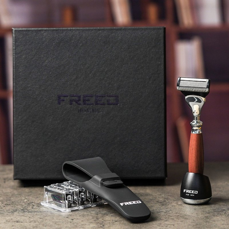【FREED】五刀刮鬍刀尊爵禮盒 仿胡桃木 客製刻字 父親節 七夕