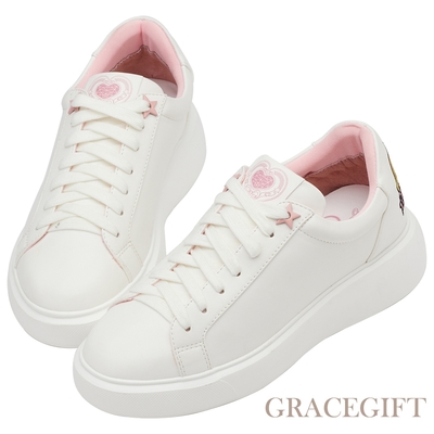 【Grace Gift】美少女戰士Crystal電繡愛心神杖輕量小白鞋 白
