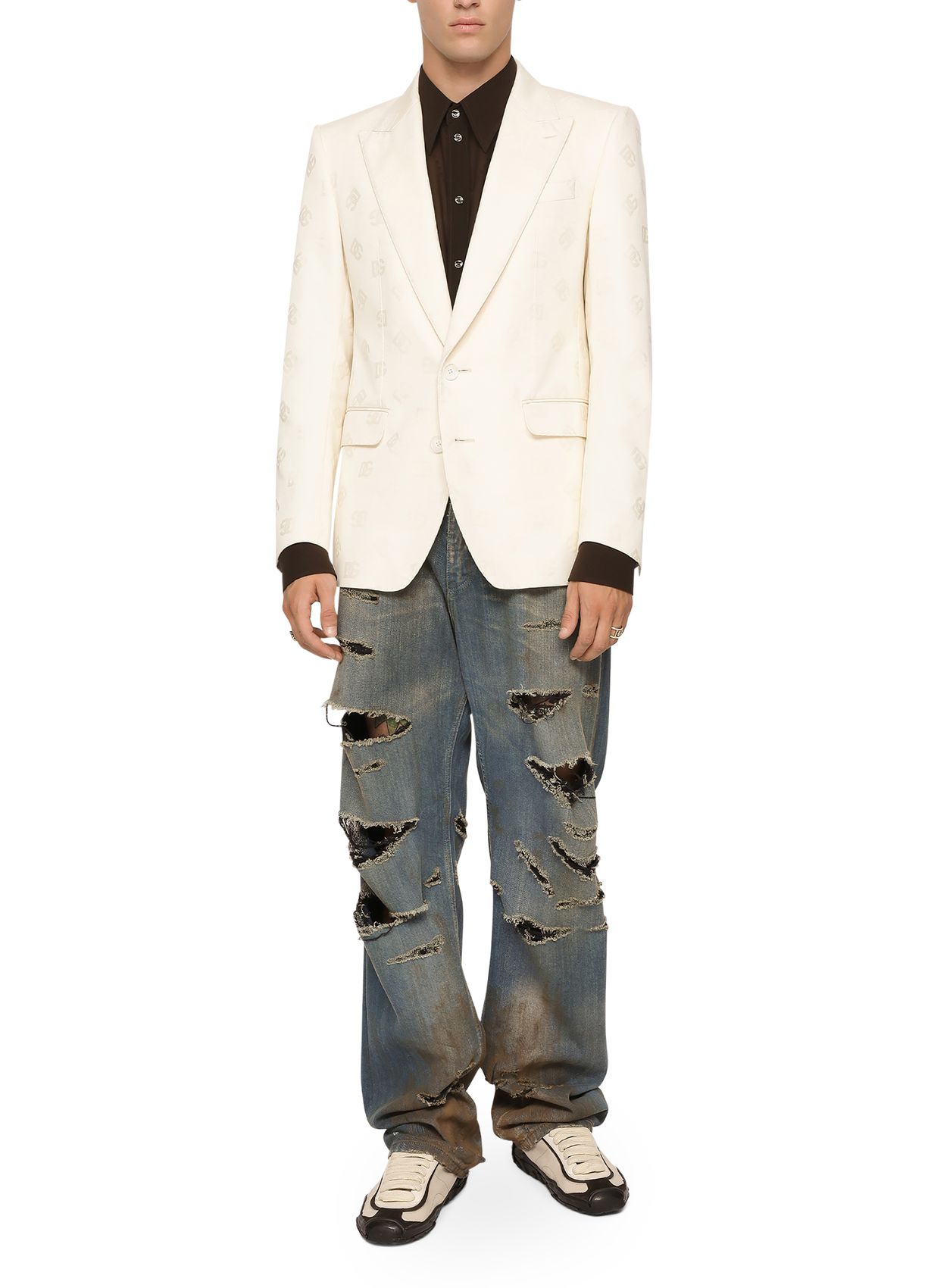 DOLCE & GABBANA Single-breasted cotton Sicilia-fit jacket with jacquard DG details