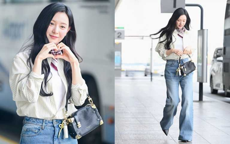 金智媛在機場現身總是以最可愛的模樣跟粉絲打招呼。她機場這次身上穿的是miu miu的絲巾、手提LOUIS VUITTON手袋、The Whoo 后潤色護唇膏升級版 (品名待提供) （容量與價格未公開）台灣預計9-10月上市。