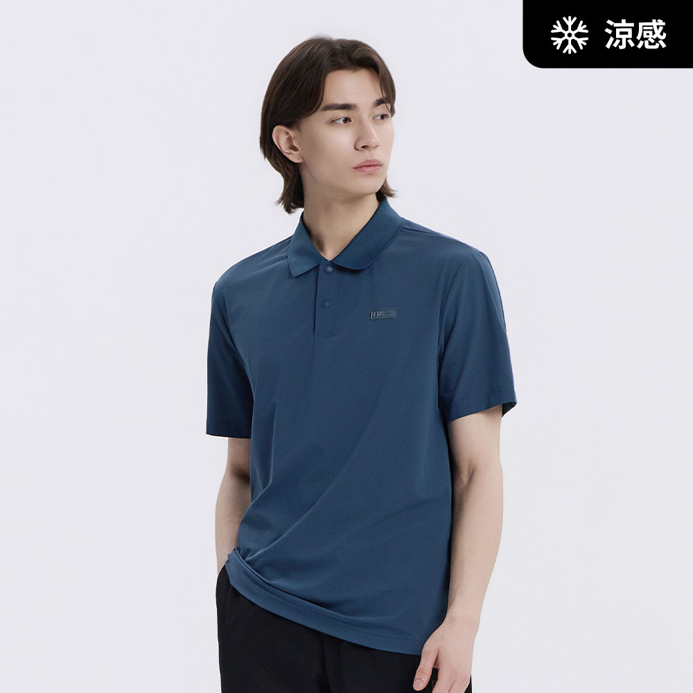 男裝 AIRFLOW 涼感短袖POLO衫 - 藍色