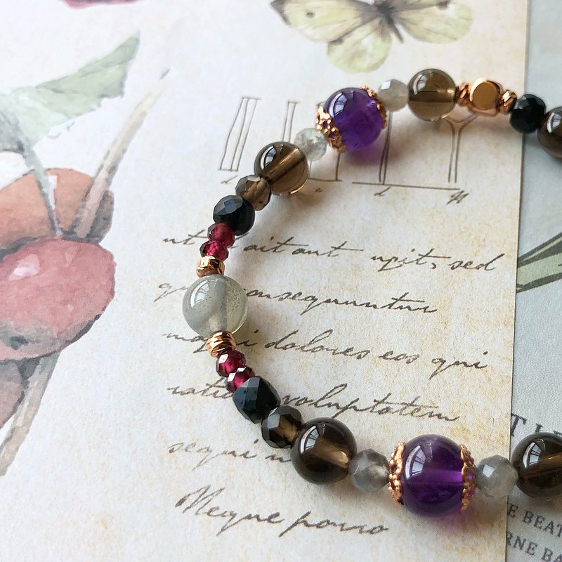 【晶礦手環】紫水晶/拉長石/茶晶/黑曜石//彈性線手環