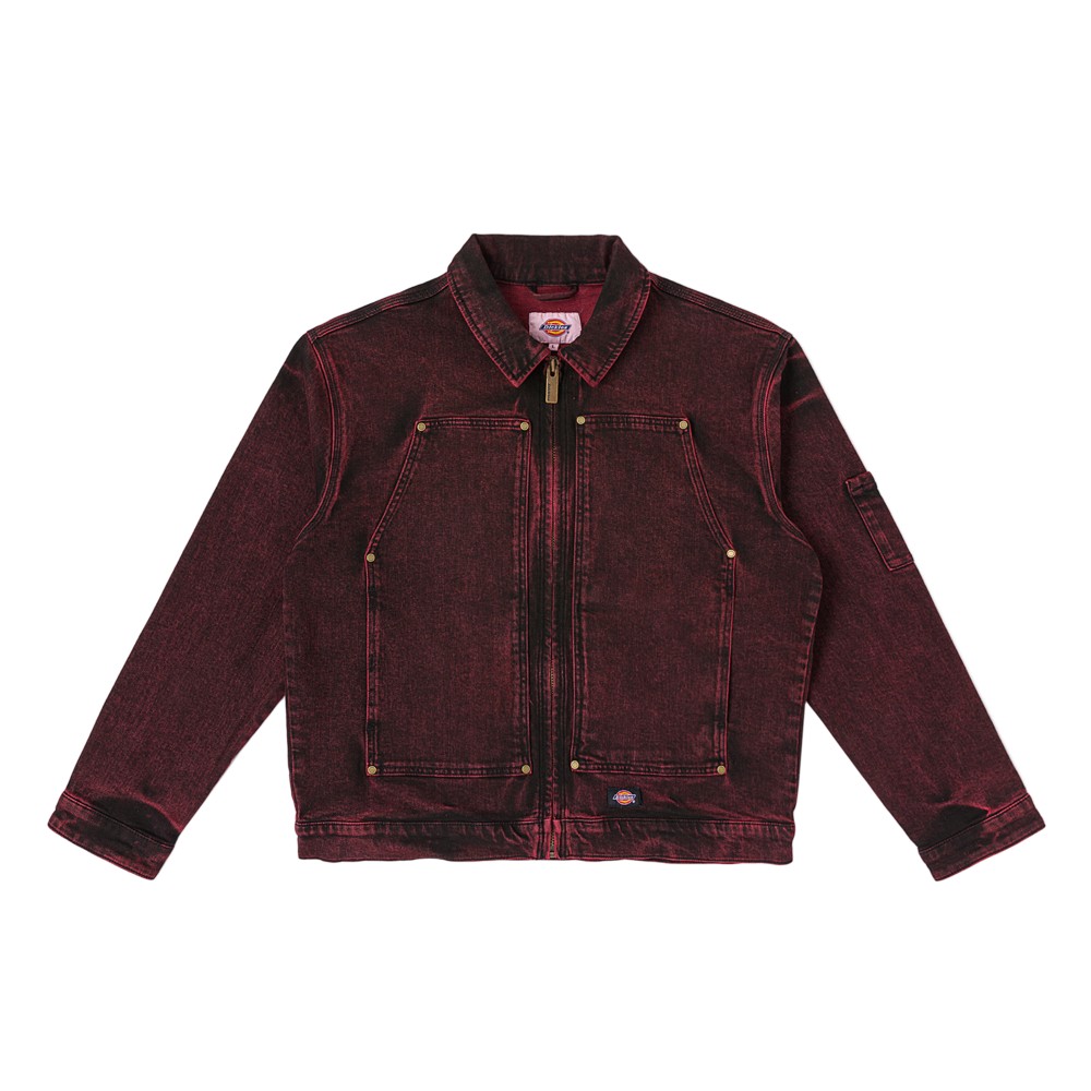 Dickies男款水洗牛仔紅兩側大口袋精緻CNY標誌寬鬆休閒夾克