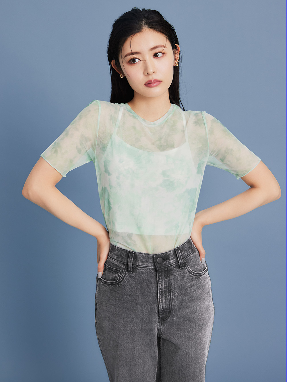 GU 女裝 透膚印花T恤(短袖)