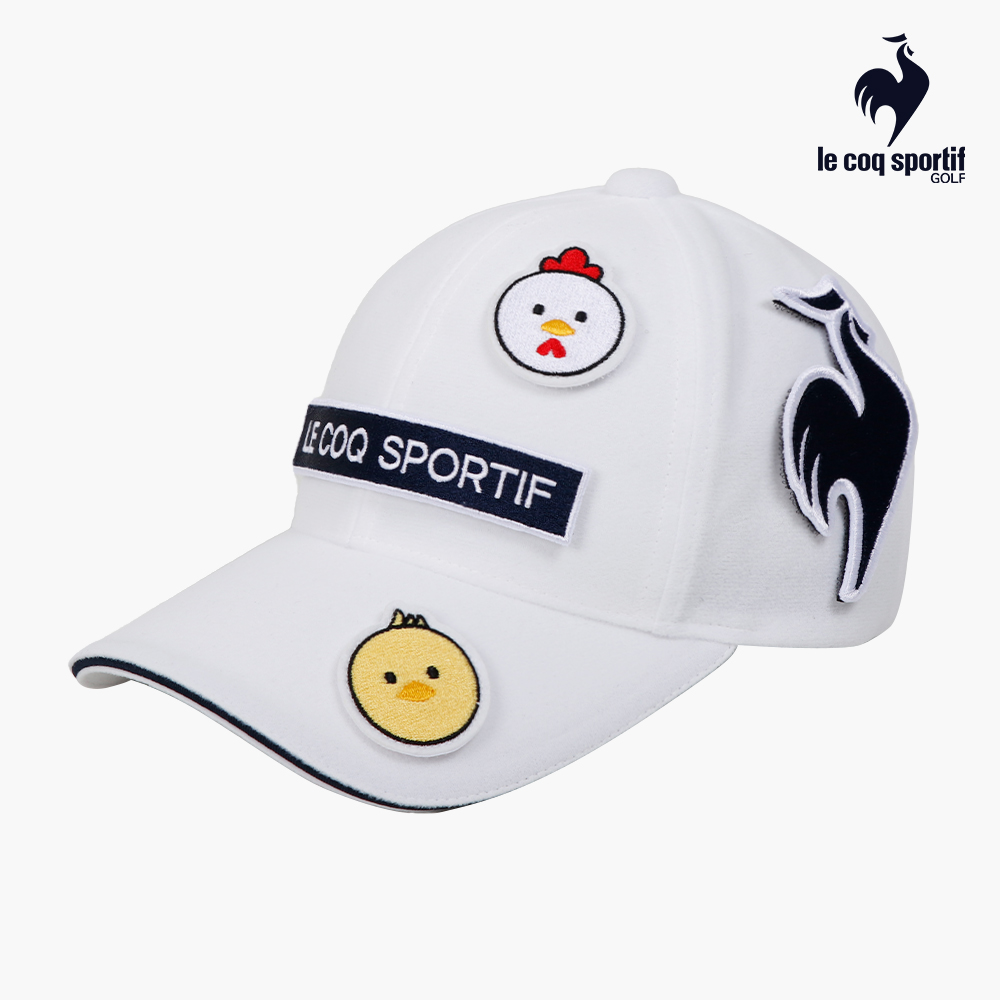 【LE COQ SPORTIF GOLF公雞高爾夫】女款白色魔鬼氈拼貼吸汗快乾抗菌高爾夫球帽