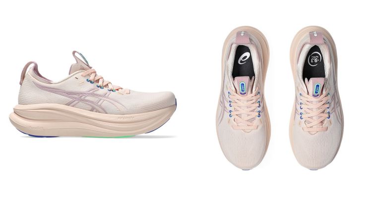 Asics Gel-Nimbus 28以輕量化中底為核心，兼顧柔軟回彈與長時間穿著的舒適度。幾何式中底結構在跑動時提供穩定支撐，彈性針織鞋面搭配動態鞋帶孔設計，帶來貼合不壓迫的包覆感，是機能與日常實穿度都很高的一雙粉色跑鞋。