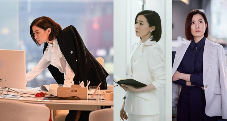 從《新聞女王》第一季到正在On檔的第二季，佘詩曼所飾演的女主角文慧心，其主播造型有超過八成都盡可能地維持在黑、白、灰的專業色系。這樣的穿搭顏色選擇，不僅突顯了她在鏡頭前的權威感，也讓整體造型簡潔俐落、易於搭配各種單品。