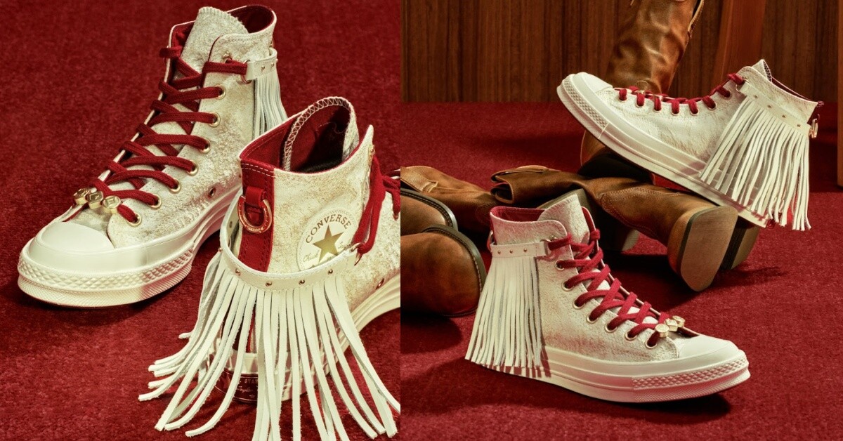 CONVERSE Chuck 70 2026馬年限定流蘇版，紅白配色緞面織紋與金色馬蹄環設計