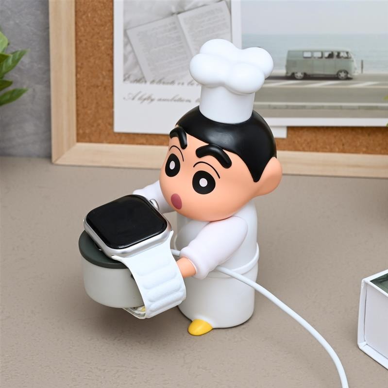 送療癒【infoThink】蠟筆小新廚師造型公仔(還可當Apple Watch充電支架)不帶電(快速出貨)