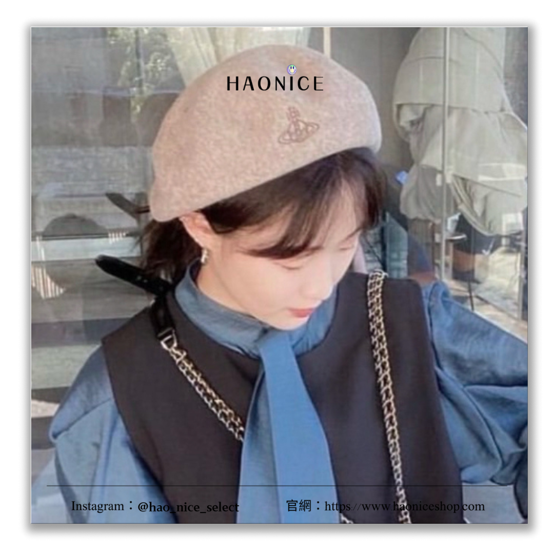 【HAO NICE】厚磅款韓國Vivienne Westwood 西太后 刺繡土星LOGO 羊毛貝雷帽 可愛時尚