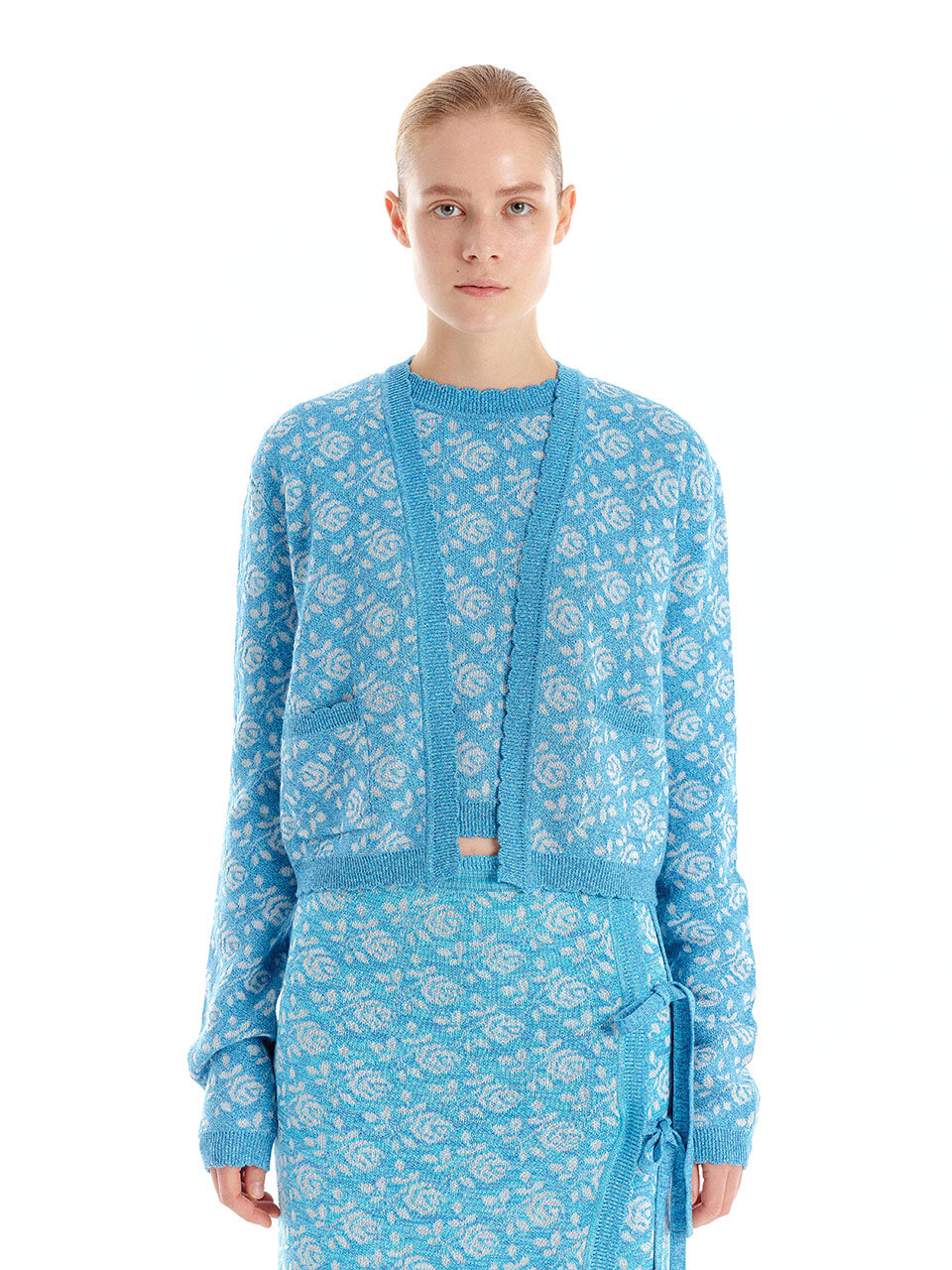 EENK ULORAL Floral Jacquard Knit Cardigan (Sky Blue)