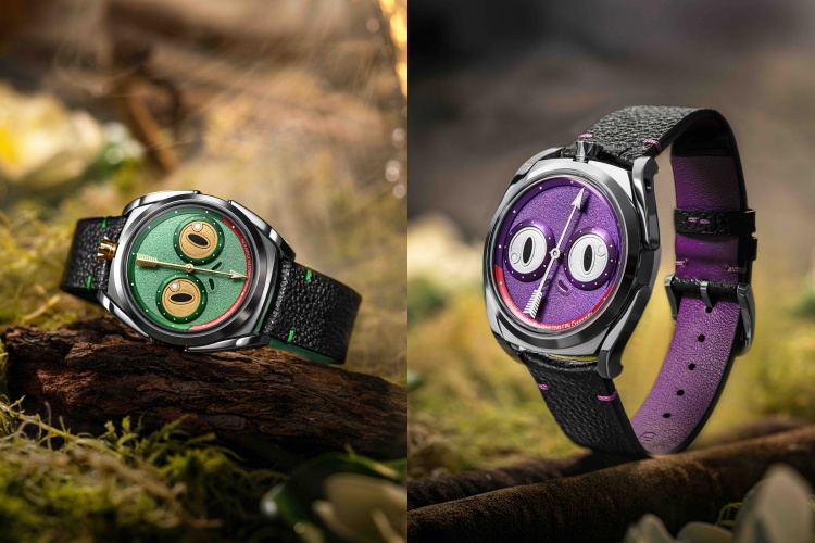 Unfrogettable 青蛙公主堪稱今年最具「角色靈魂」的聯名腕錶。它不依附任何既定 IP，而是把俄羅斯童話的魔法、日本文化的象徵意義，以及製錶大師 Konstantin Chaykin 標誌性的怪趣美學揉成一個全新角色。左右眼盤分別顯示小時與秒鐘，隨時間轉動，彷彿青蛙正以自己的節奏打量世界；中央的箭形分鐘針則像一條敘事線，牽引時間向前。細節中也藏著幽默巧思——錶「冠」特別設於12點方向（畢竟她是公主），讓整體更具角色設定感。五級鈦金屬錶殼借鑑武士盔甲線條，搭配日本 Himeji Kurozan 皮革錶帶，並以 Urushi 漆藝呈現深邃光影質感；面盤則推出紫羅蘭與森林綠兩色，各限量178枚，分鐘圈上的紅色區段更刻上「Louis Erard ❤️ Konstantin Chaykin」，低調標記這段創意情誼。其背後的文化寓意同樣動人——在日本，「青蛙」與「回歸」（Kaeru）同音，象徵平安返家，也象徵生命從迷失回到平衡。因此，這不只是一枚俏皮腕錶，而是一個能陪你一起前行、一起成長的角色；每次抬腕，都像聽見青蛙公主輕聲提醒：變化不可怕，因為你始終能走回自己的步伐。