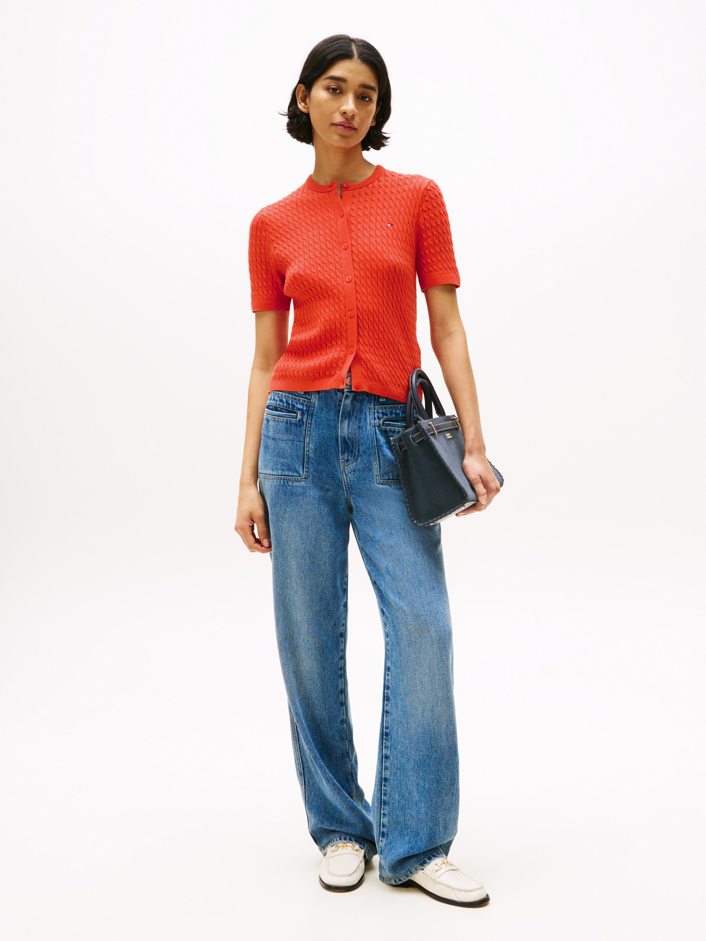 TOMMY HILFIGER 絞花針織圓領開襟外套