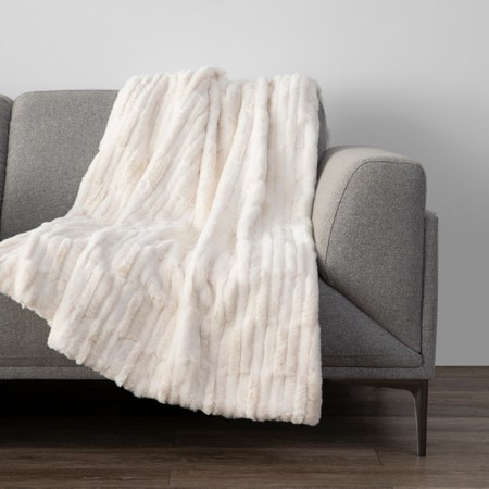 克萊歐仿貂絨短毛蓋毯雙人 奶油白