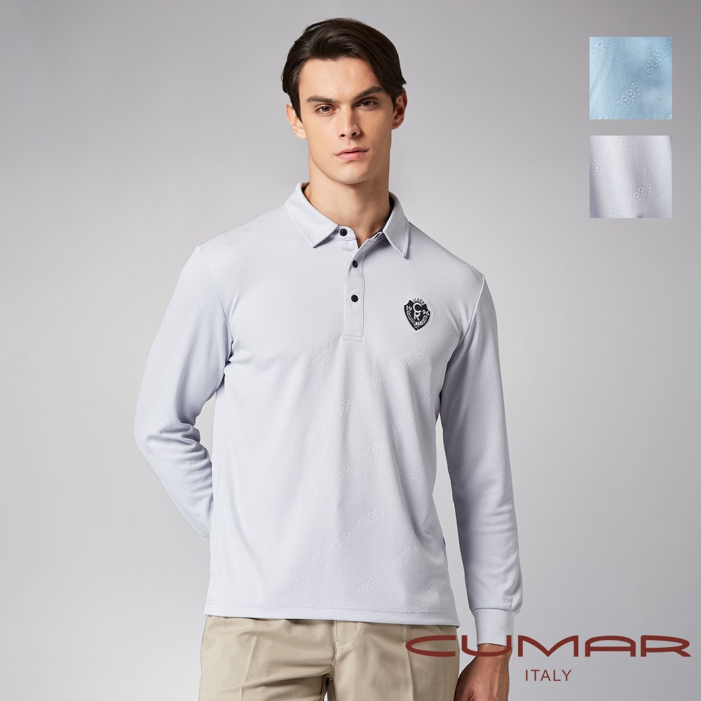 CUMAR 男裝長袖本布領緹花吸濕排汗POLO衫(HiCool) / 259207