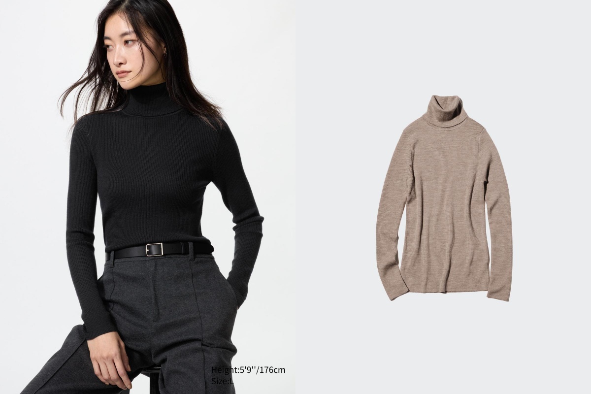 適合內搭的高領針織衫，是每年冬天女孩必備單品！這款面料較薄的合身美麗諾羅紋高領針織衫，運用貼身設計剪裁，打造出舒適與搭配性兼具的特性，整體共有 10 款配色