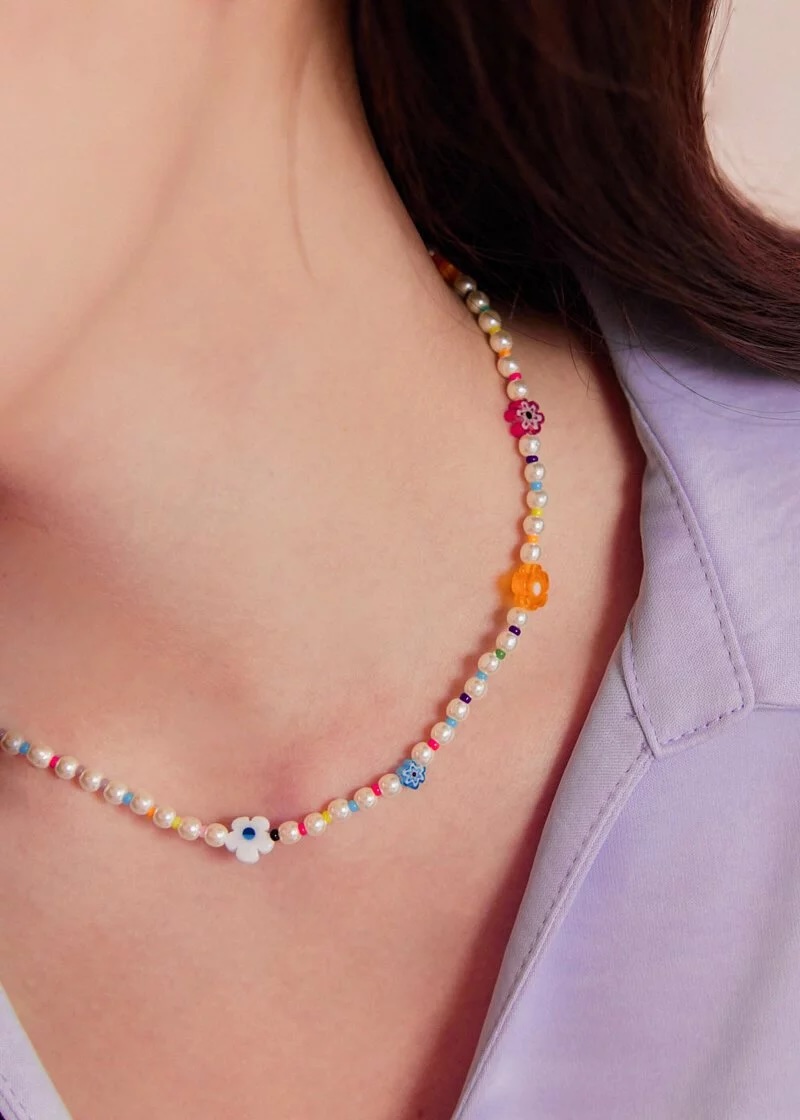 vacanza 繽紛花珍珠．項鍊