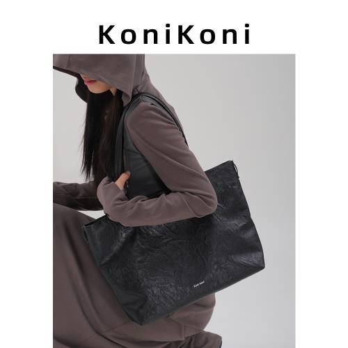 KoniKoni真皮小眾黑色大容量托特包女通勤單肩包腋下大包2026新款