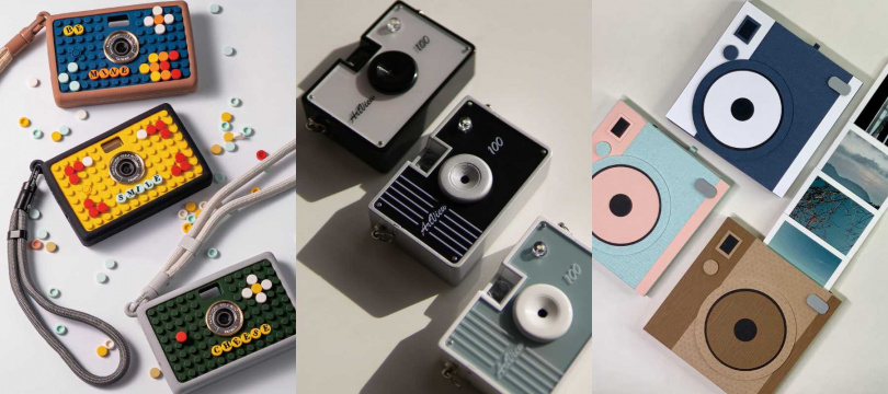 （由左至右：PaperShoot｜Aura Bricks 復刻黃磚相機；Fun Collection｜數位即可拍；零壹零手作卡片｜相機卡片（圖／Pinkoi提供）