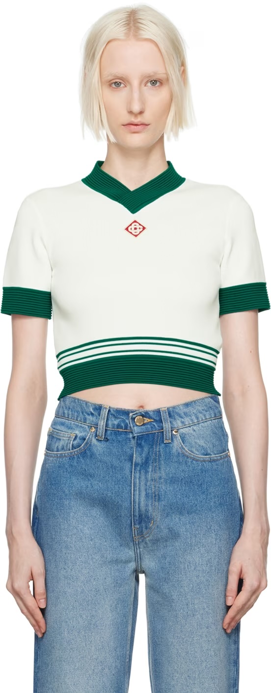 CASABLANCA White & Green Draped Tennis Top