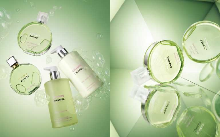香奈兒CHANCE綠色氣息系列，包括香水、沐浴露、身體乳、身體香氛精油。（圖／品牌提供）​