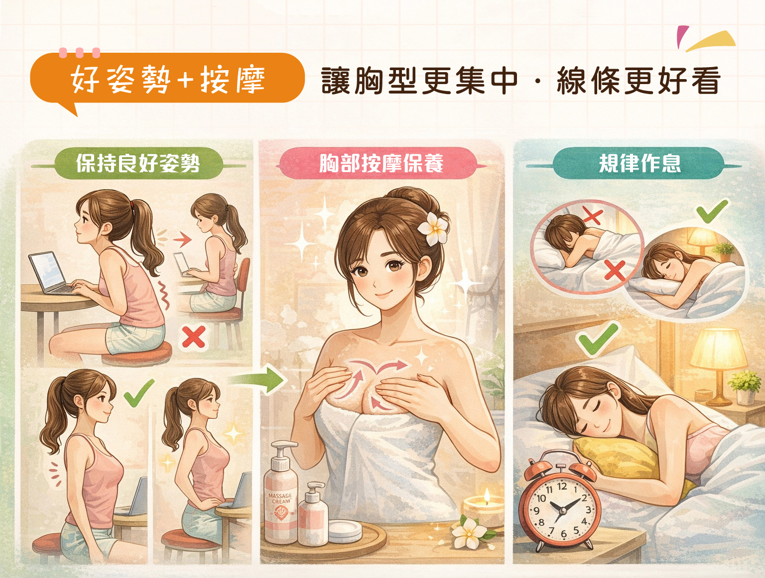 曼黛瑪璉,瑪登瑪朵,養胸保養,胸部按摩,姿勢調整,集中胸型,內衣搭配