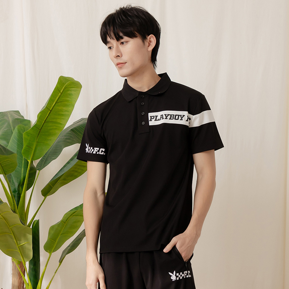 PLAYBOY - 經典不對稱黑白POLO衫 - 黑色/651-006-09-1