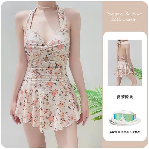 夏茉微瀾泳衣女泡溫泉連體夏季顯瘦遮肚保守2025新款性感純欲泳裝