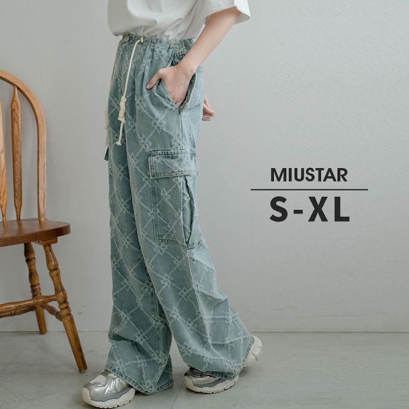 瘦腿神器!老花繡印工裝綁繩牛仔褲S-XL(共2色)0130 預購【NL7459】