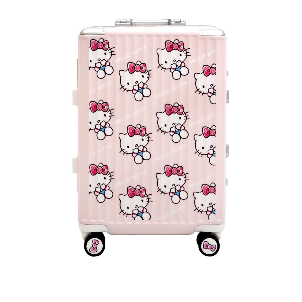 Sanrio三麗鷗 Hello Kitty與好朋友 20吋 固定型海關密碼鎖防盜鋁框行李箱 登機箱 粉色